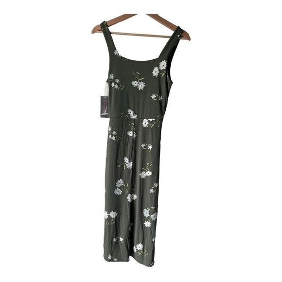 Women’s green floral dress spring summer fresh fabric sleeveless olive. - Picture 6 of 9